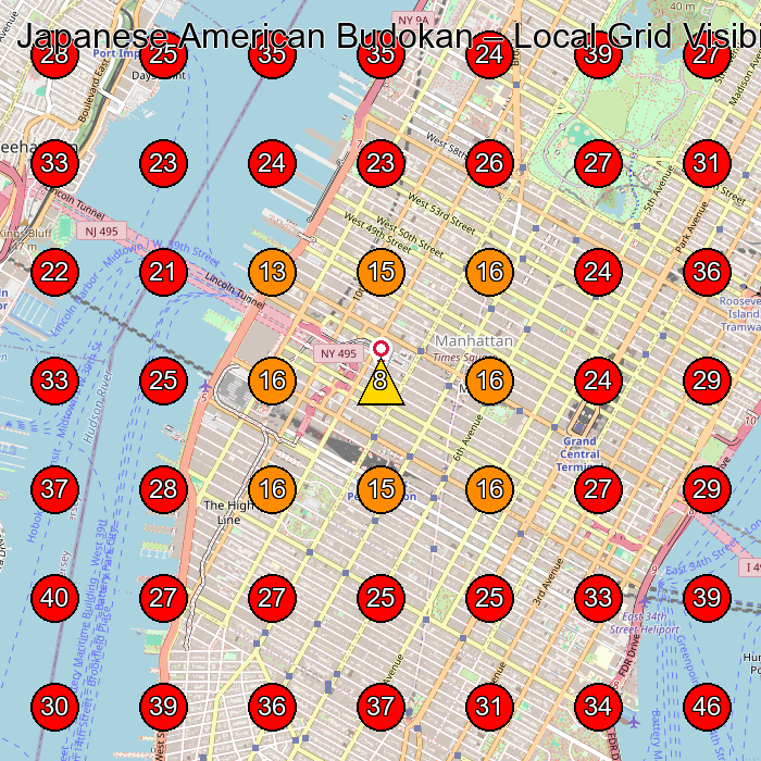 Japanese American Budokan GeoGrid visibility map for Martial Arts School in New York